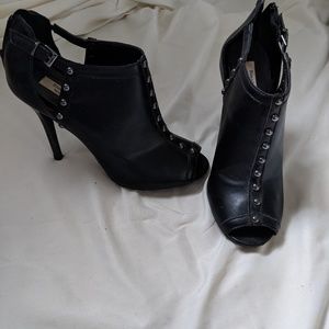 Black Leather studded Open Toe High Heel